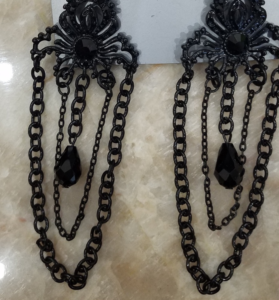NWT APT 9 BLACK BEADED 4" DROP EARRINGS